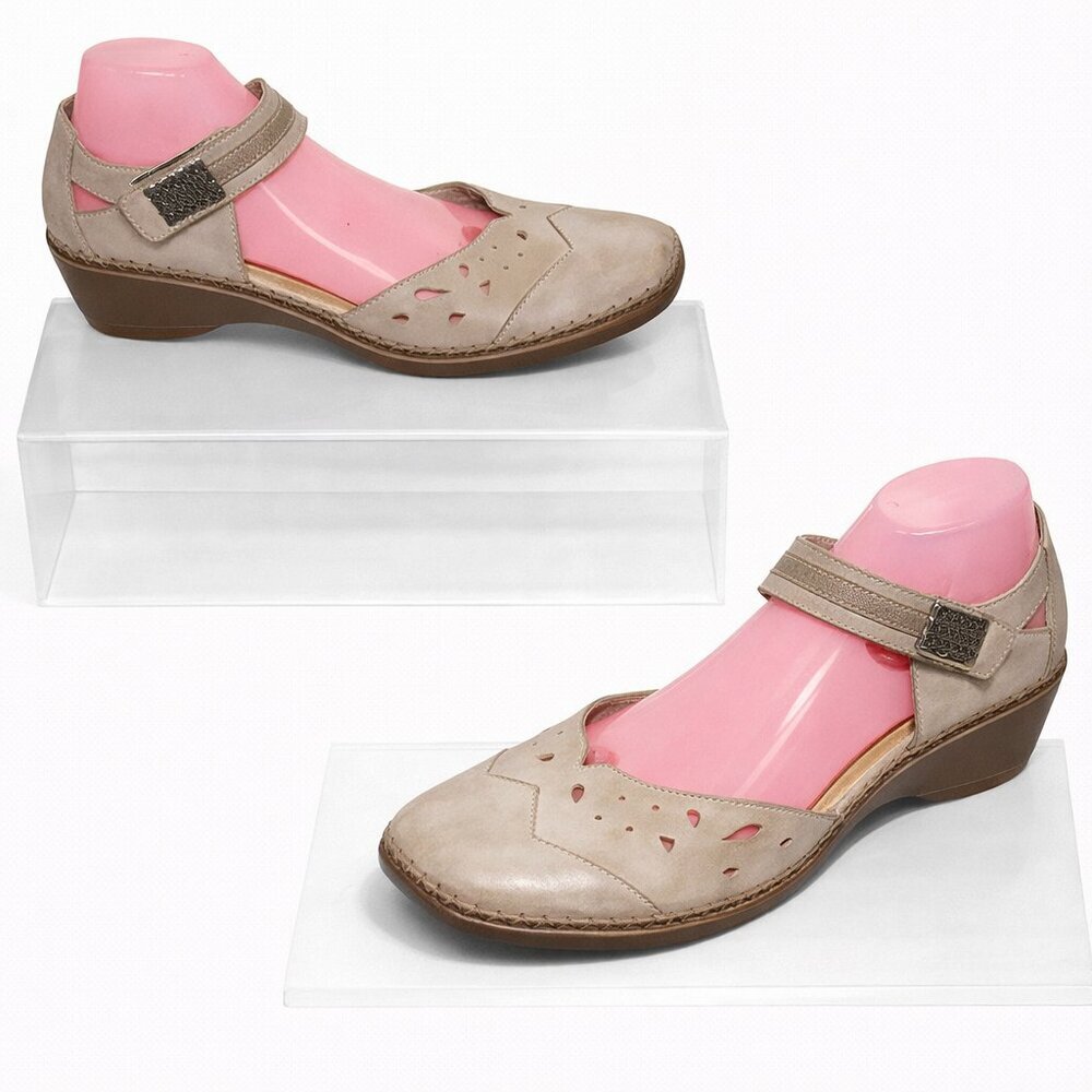 Remonte Soft Mary Jane Comfort Shoes Beige Leather Cutout Strap Size 41 (10-10.5